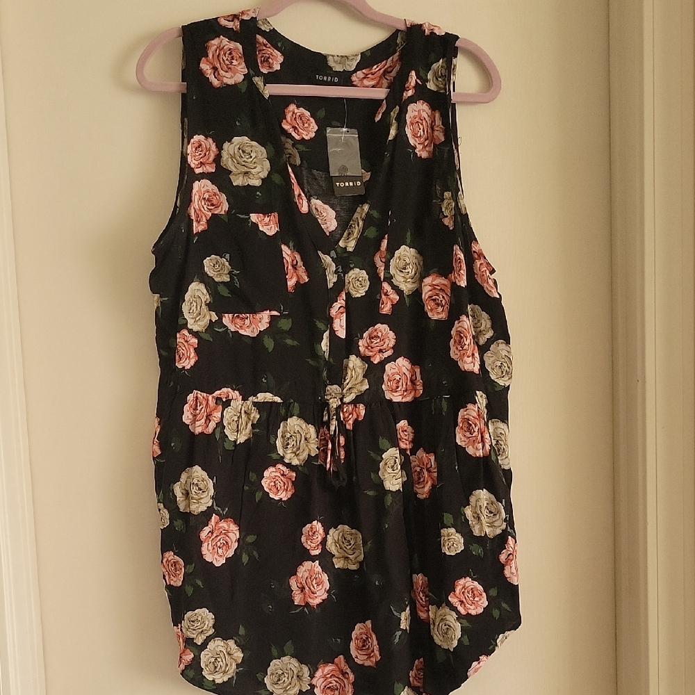 Torrid Black and Pink Floral Blouse